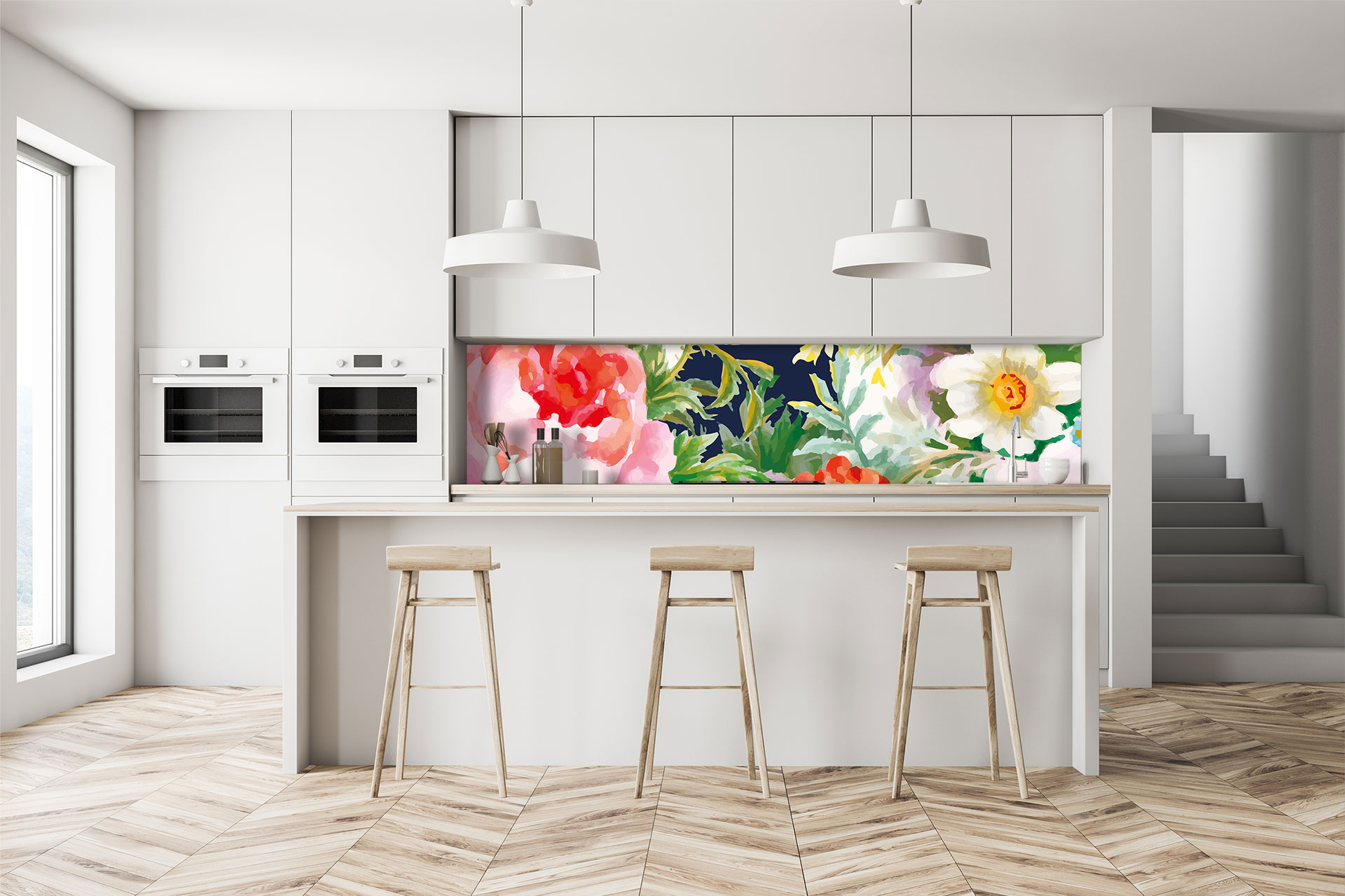 Küchenrückwand Blumenillustration
