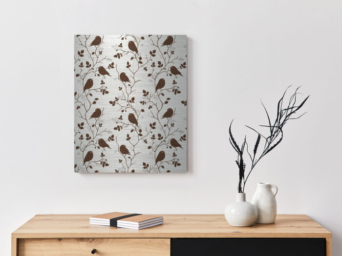 Metallbild_Vögel-mit-Ästen_gebürstet Metallbild Vögel mit Ästen