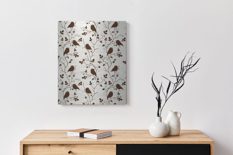 Metallbild_Vögel-mit-Ästen_gebürstet Metallbild Vögel mit Ästen