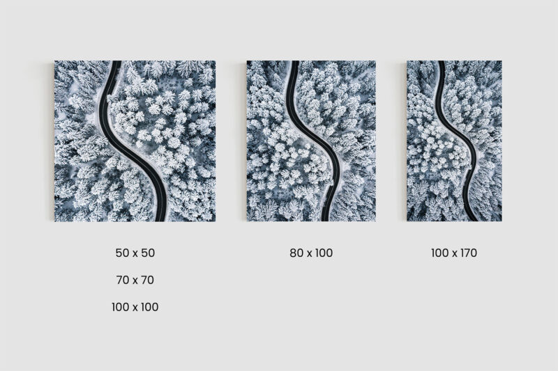 Größen_Metallbild_Straße-im-Winter-neu Metallbild Straße im Schnee