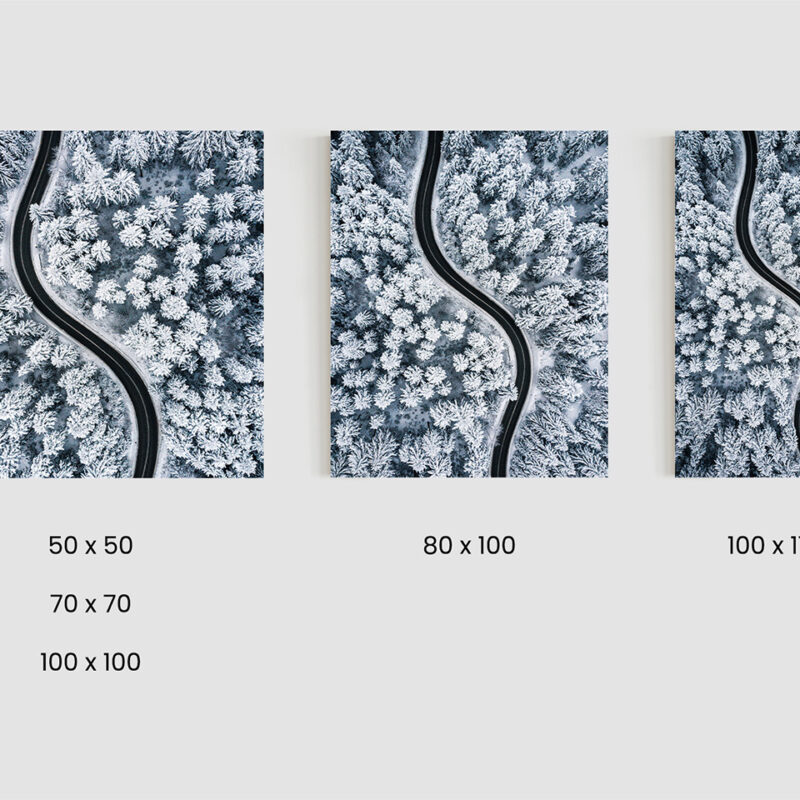 Größen_Metallbild_Straße-im-Winter-neu Metallbild Straße im Schnee