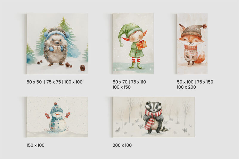 Keilrahmenbild_Weihnachtstiere_Größen Keilrahmenbild Weihnachtstiere