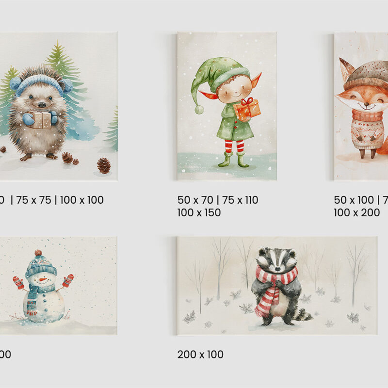 Keilrahmenbild_Weihnachtstiere_Größen Keilrahmenbild Weihnachtstiere