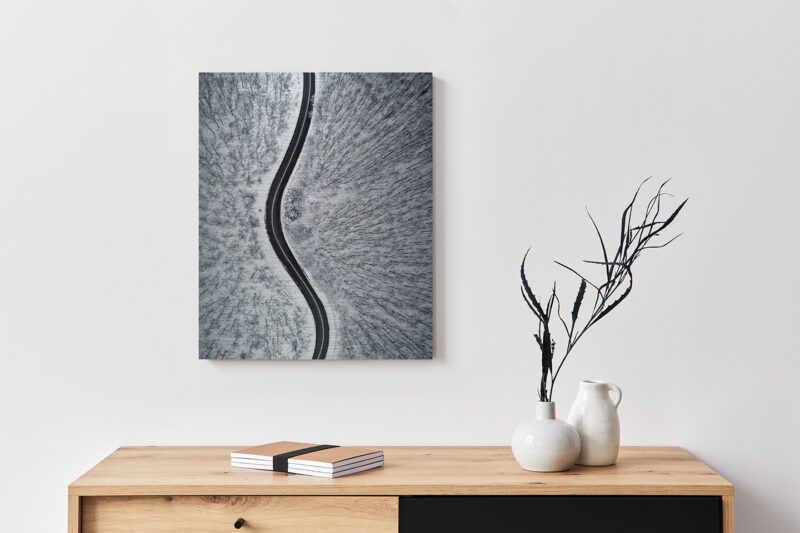 Metallbild_Winterstraße_gebürstet Metallbild Winterstraße