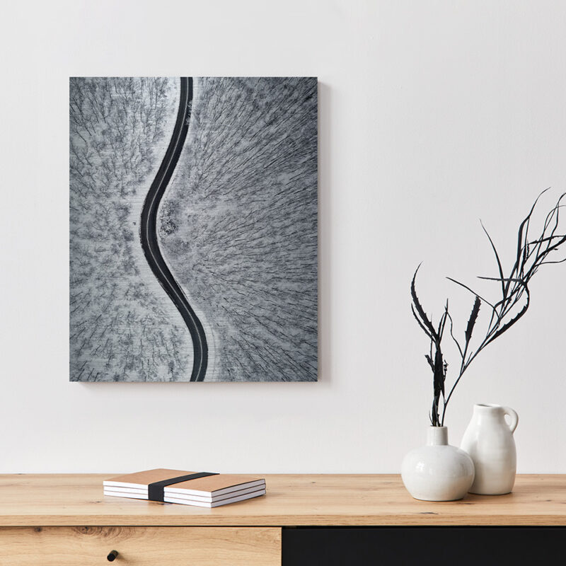 Metallbild_Winterstraße_gebürstet Metallbild Winterstraße