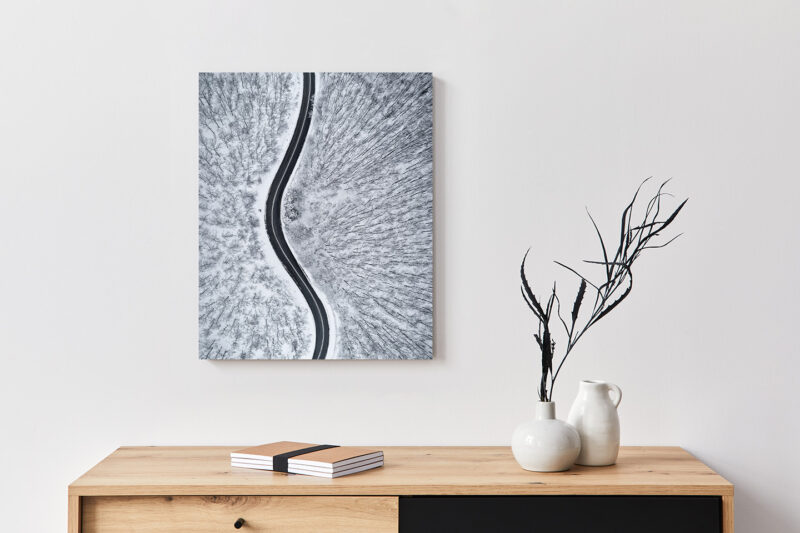 Metallbild_Winterstraße_weiß Metallbild Winterstraße