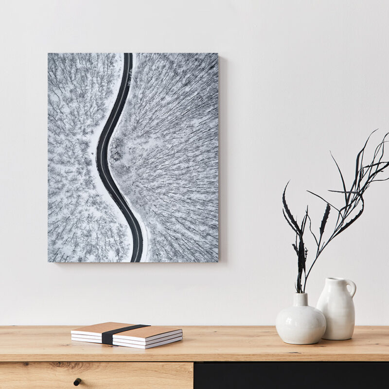 Metallbild_Winterstraße_weiß Metallbild Winterstraße