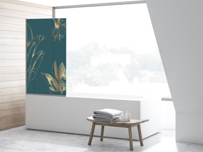 Badezimmerglas_Golden-Flowers_80x140 Duschtrennwand für Badewannen Golden Flowers
