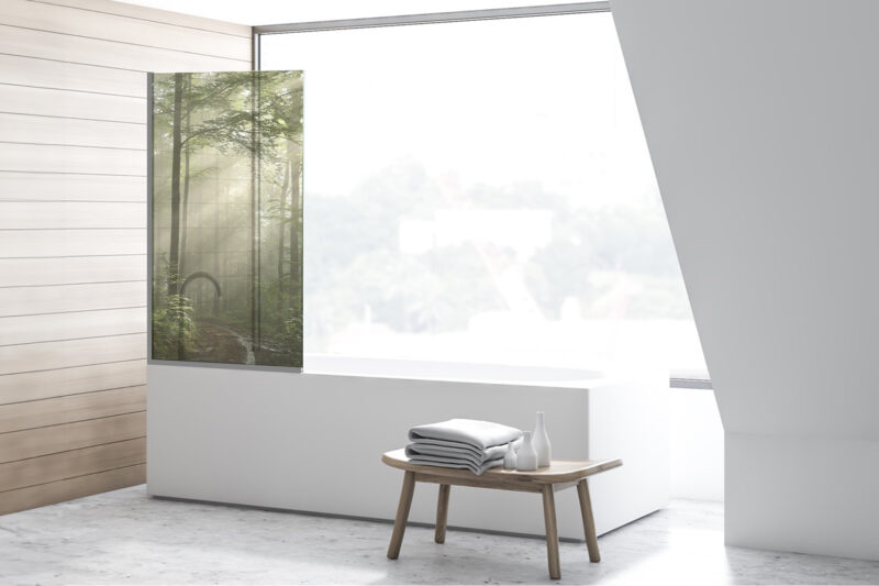 Badezimmerglas_Nebelpfad_80x140 Duschtrennwand für Badewannen Nebelpfad