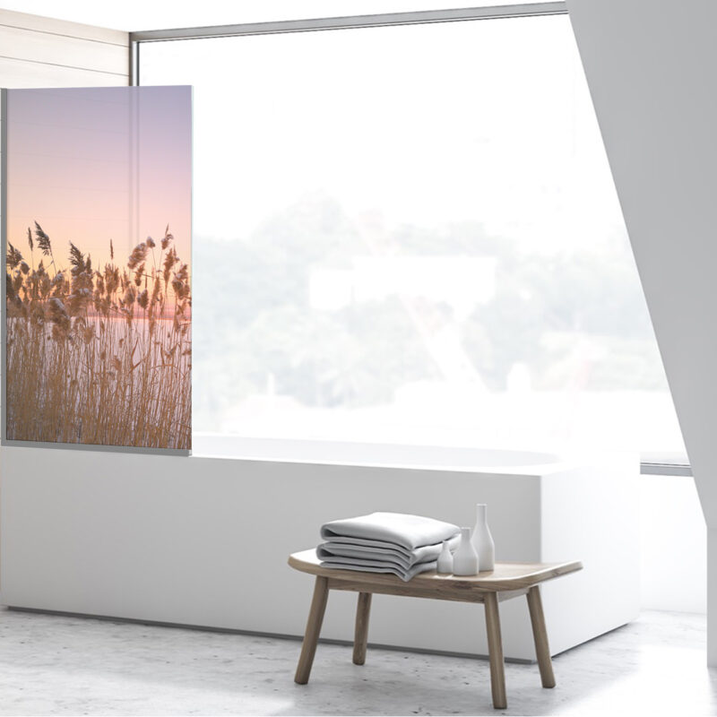 Badezimmerglas_Winterabend_80x140 Duschtrennwand für Badewannen Winterabend