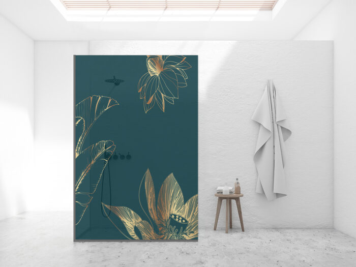 Duschtrennwand_140x210_Golden-Flowers Duschtrennwand für Walk-in Duschen Golden Flowers