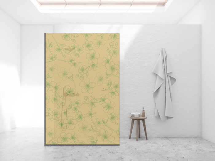 Duschtrennwand_140x210_cherry-illustration-yellow Duschtrennwand für Walk-in Duschen Cherry Illustration Yellow