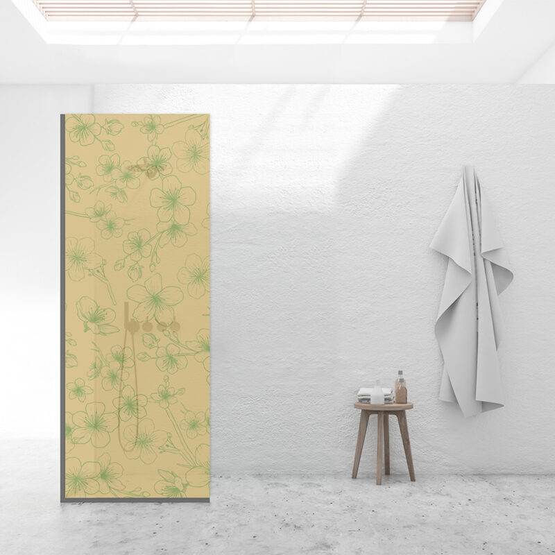 Duschtrennwand für Walk-in Duschen Cherry Illustration Yellow