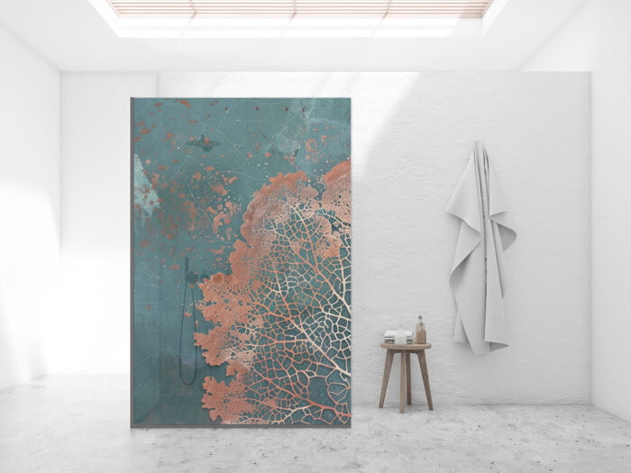 Duschtrennwand_140x210_Kupferblatt Duschtrennwand für Walk-in Duschen Kupferblatt