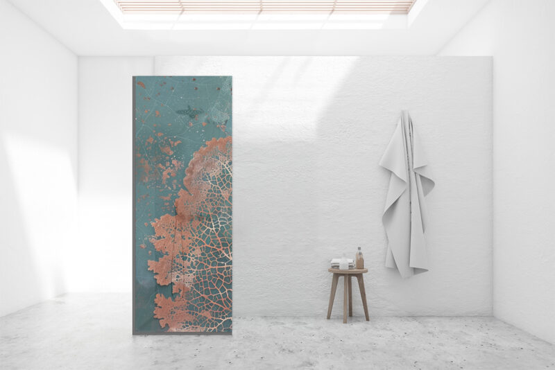 Duschtrennwand_80x210_Kupferblatt Duschtrennwand für Walk-in Duschen Kupferblatt