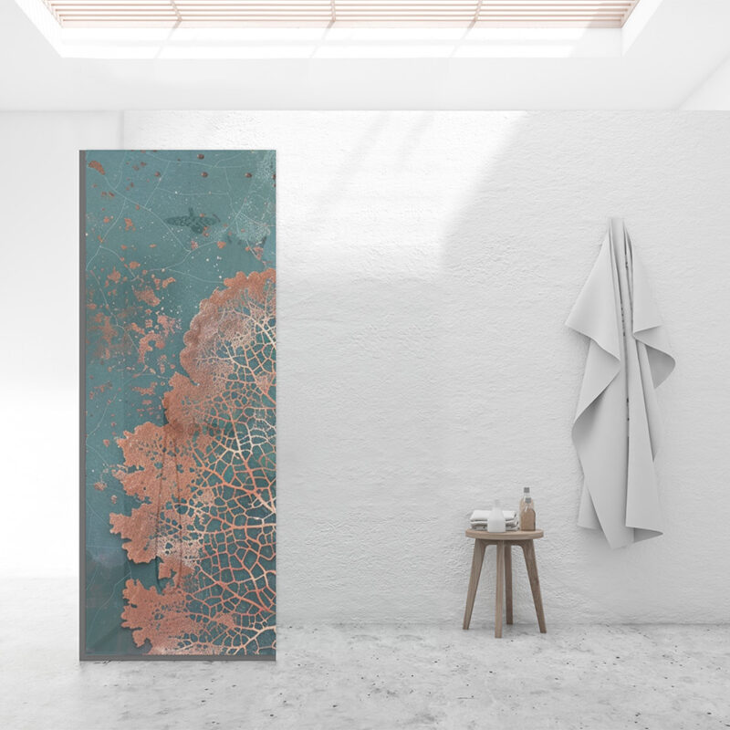 Duschtrennwand_80x210_Kupferblatt Duschtrennwand für Walk-in Duschen Kupferblatt