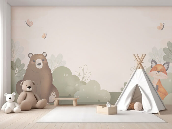 Kindertapete Bär und Fuchs