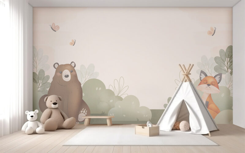 Kindertapete Bär und Fuchs