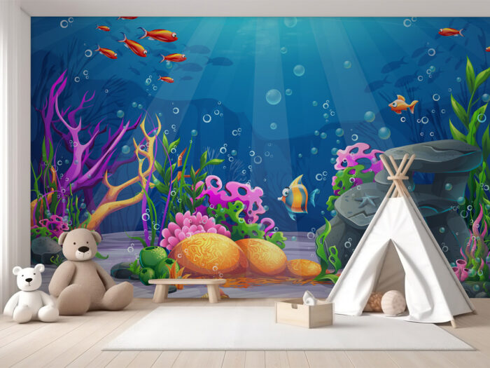Kindertapete Riff mit Fischen