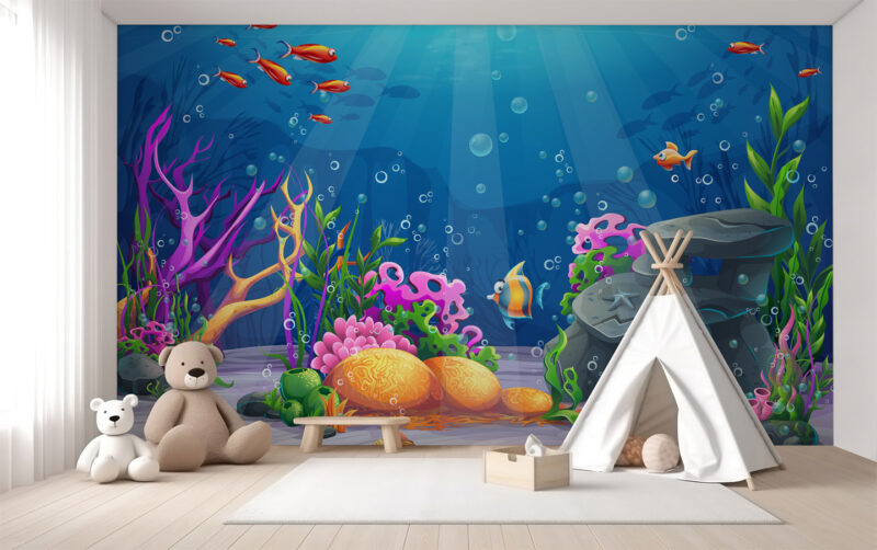 Kindertapete Riff mit Fischen
