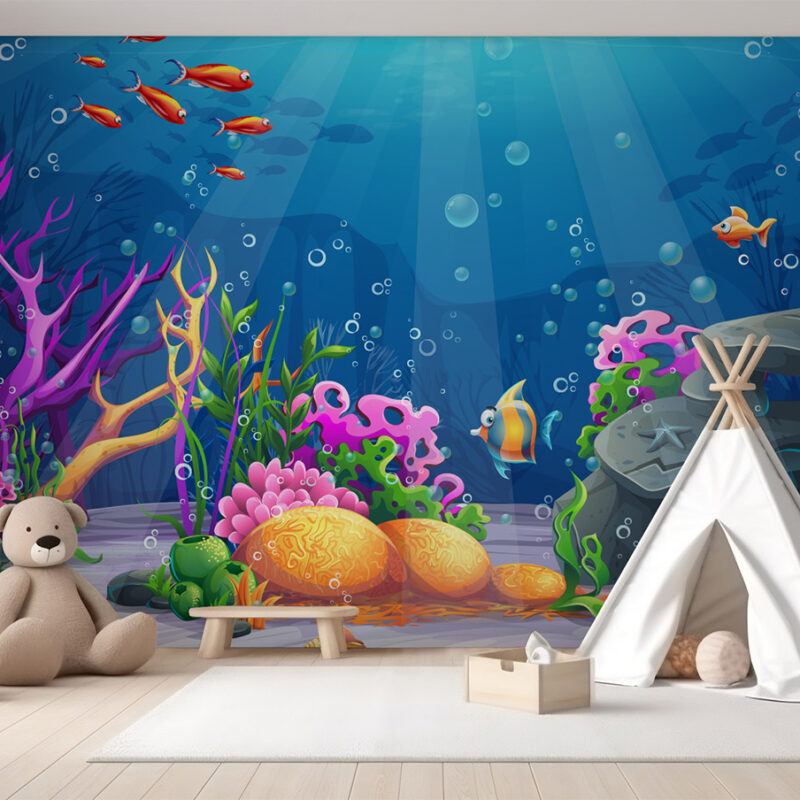 Kindertapete Riff mit Fischen
