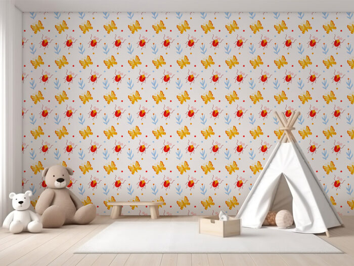 Kindertapete Schmetterling und Marienkäfer