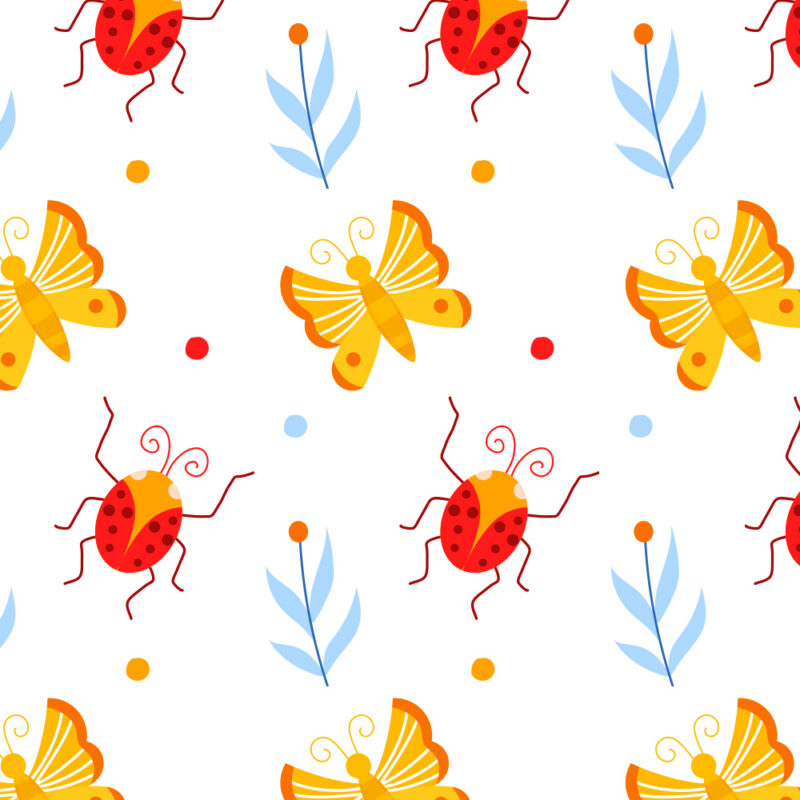 Kindertapete Schmetterling und Marienkäfer