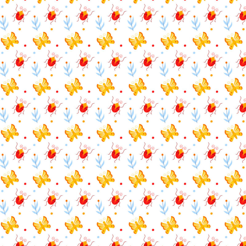 Kindertapete Schmetterling und Marienkäfer