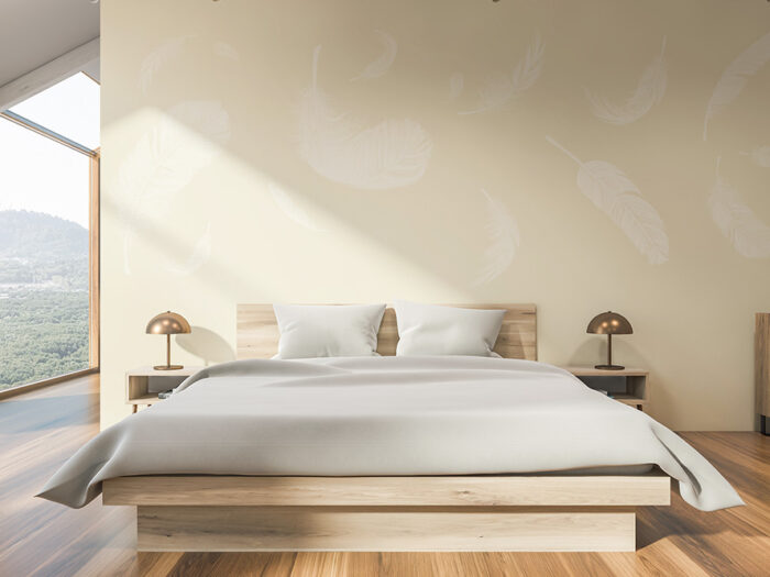 Tapete_Schlafzimmer_feather-beige Tapete Feathers Beige