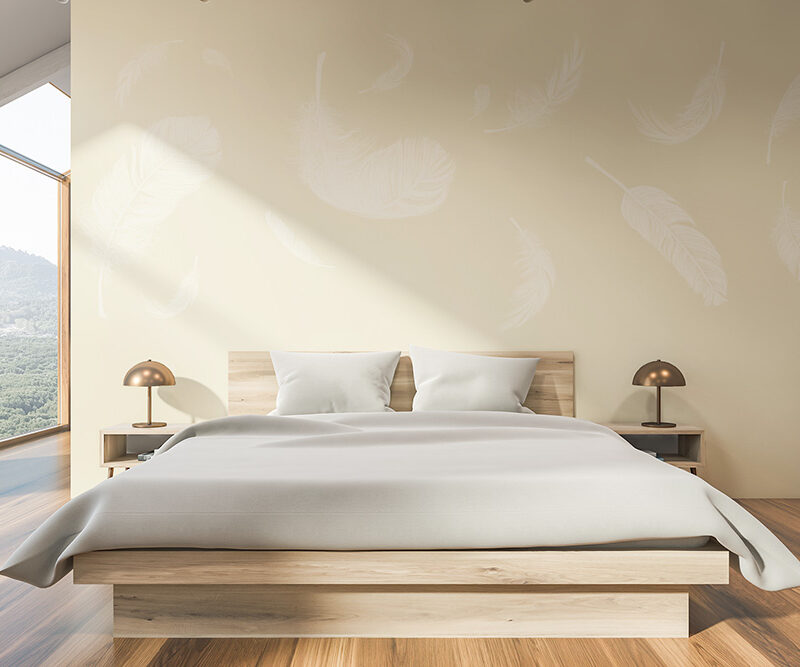 Tapete_Schlafzimmer_feather-beige Tapete Feathers Beige