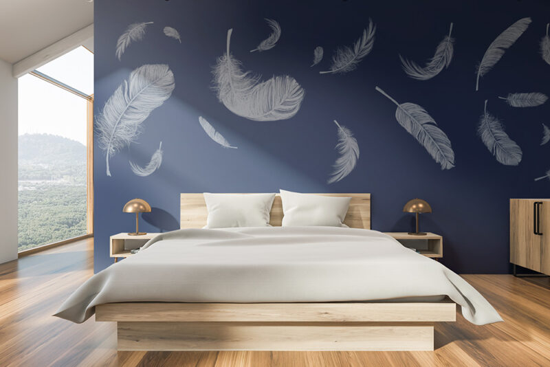 Tapete_Schlafzimmer_feather-blue Tapete Feathers Blue