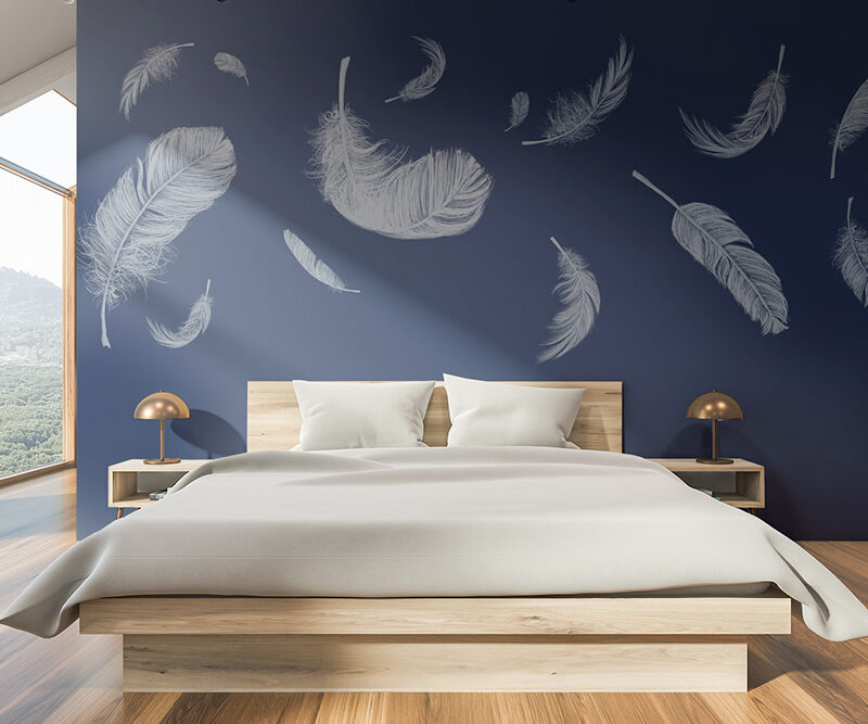 Tapete_Schlafzimmer_feather-blue Tapete Feathers Blue