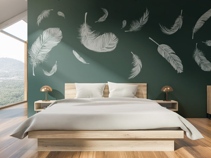 Tapete_Schlafzimmer_feather-green Tapete Feathers Green