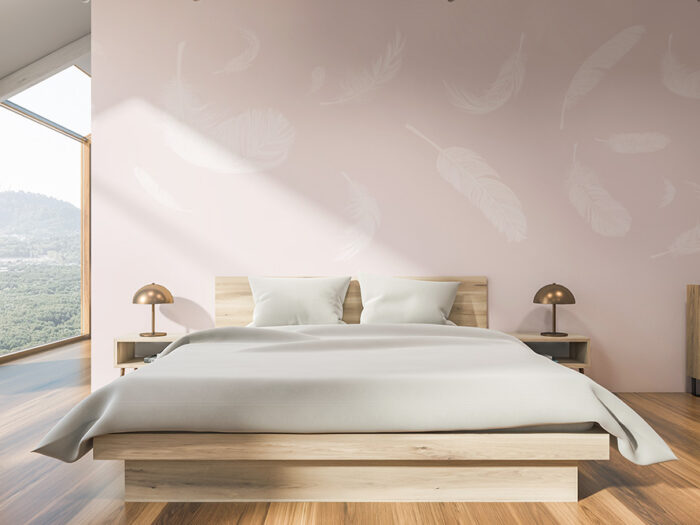 Tapete_Schlafzimmer_feather-rosa Tapete Feathers Rosa