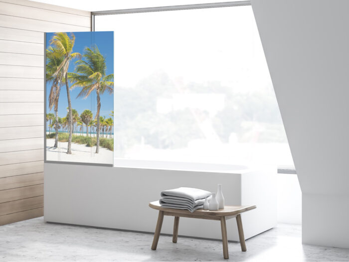 Badezimmerglas_Sommerglück_80x140 Duschtrennwand für Badewannen Sommerglück