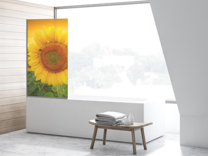 Badezimmerglas_Sonnenblume_80x140 Duschtrennwand für Badewannen Sonnenblume