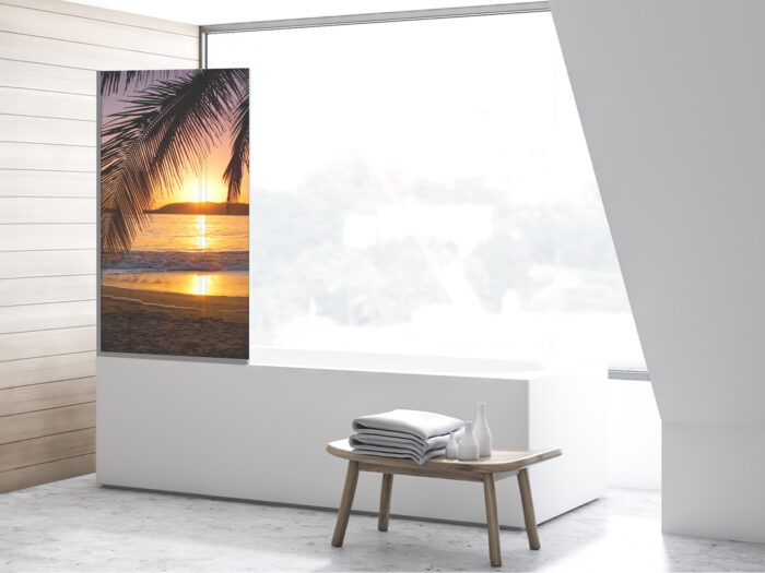 Badezimmerglas_Sonnenuntergang-am-Strand_80x140 Duschtrennwand für Badewannen Sonnenuntergang am Strand