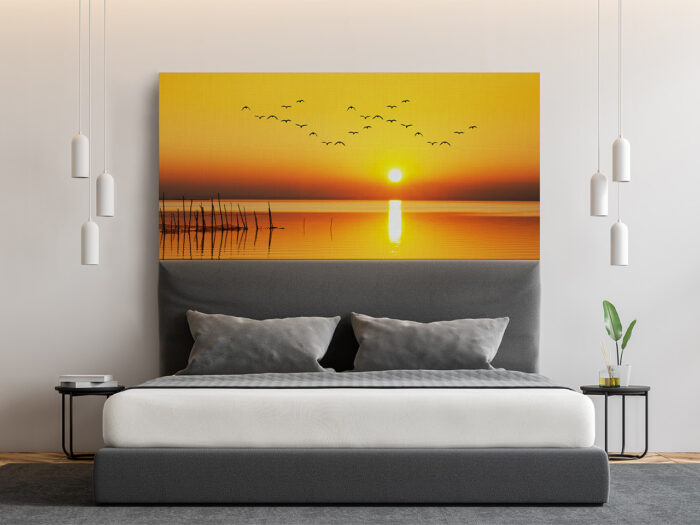 Bettkopfteil Vögel im Sonnenuntergang