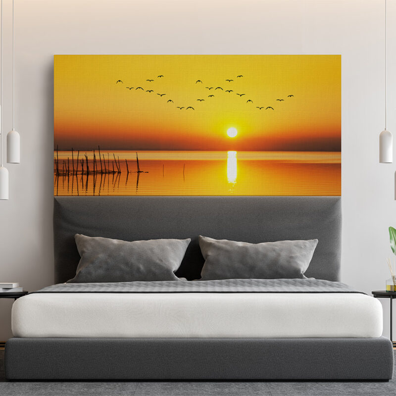Bettkopfteil Vögel im Sonnenuntergang