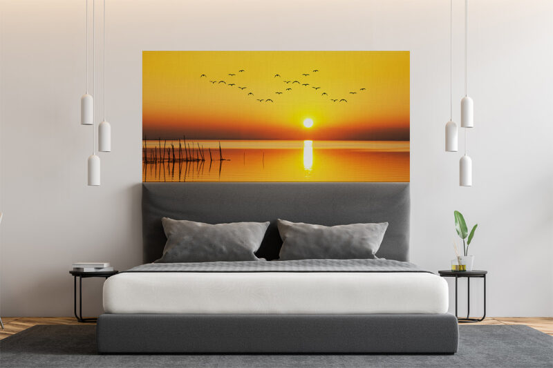 Bettkopfteil Vögel im Sonnenuntergang