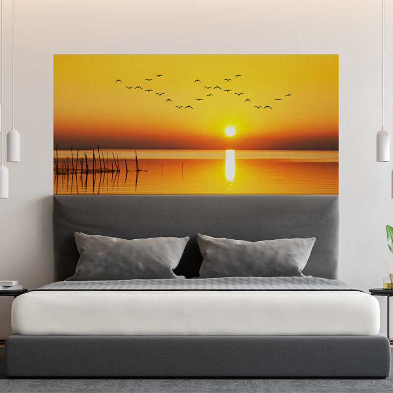 Bettkopfteil Vögel im Sonnenuntergang