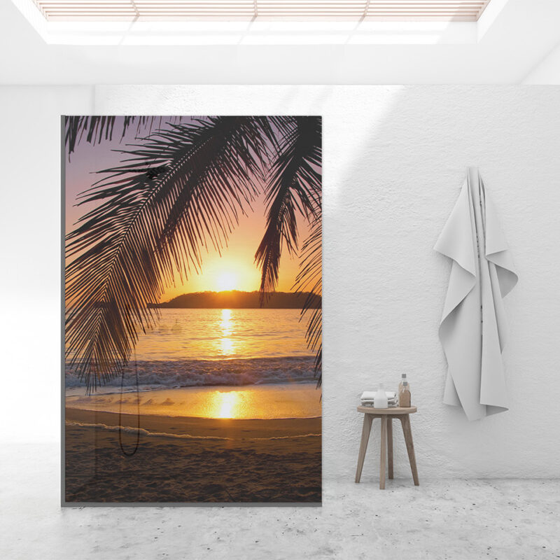 Duschtrennwand für Walk-in Duschen Sonnenuntergang am Strand