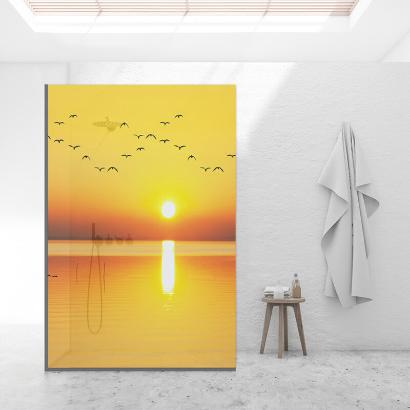 Duschtrennwand für Walk-in Duschen Vögel im Sonnenuntergang