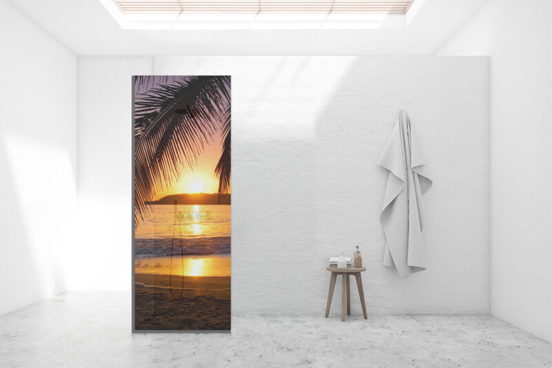 Duschtrennwand für Walk-in Duschen Sonnenuntergang am Strand