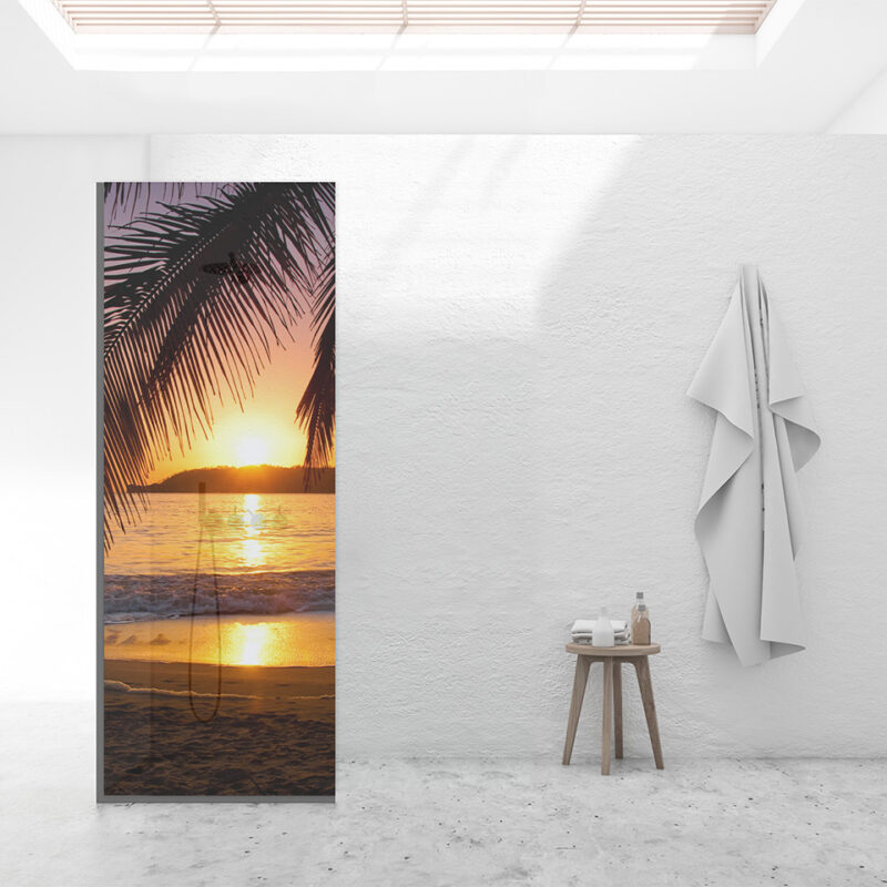 Duschtrennwand für Walk-in Duschen Sonnenuntergang am Strand