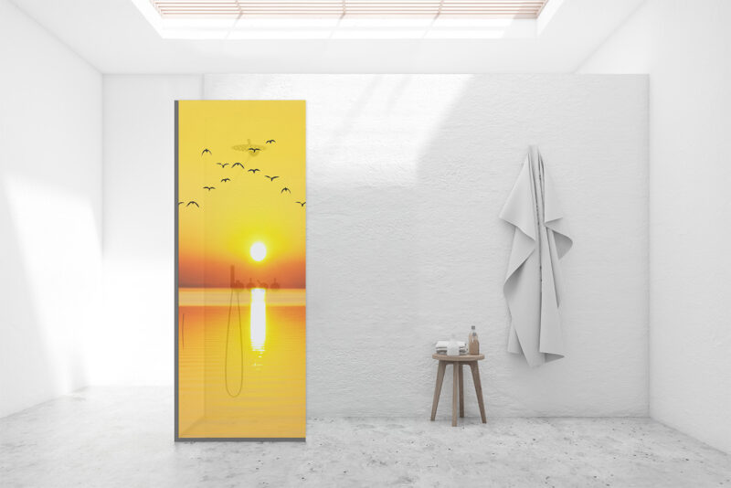 Duschtrennwand für Walk-in Duschen Vögel im Sonnenuntergang