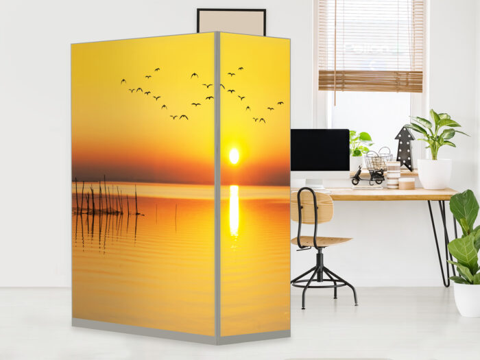 HomeOffice Sichtschutz Paravent Vögel im Sonnenuntergang
