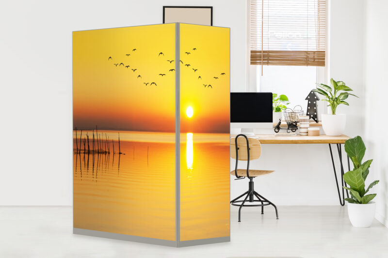 Paravant_Vögel-im-Sonnenuntergang HomeOffice Sichtschutz Paravent Vögel im Sonnenuntergang