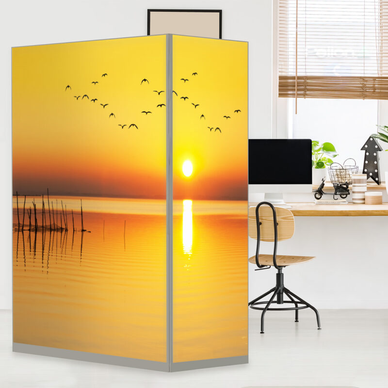Paravant_Vögel-im-Sonnenuntergang HomeOffice Sichtschutz Paravent Vögel im Sonnenuntergang