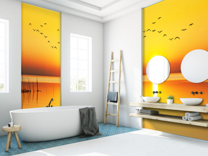 Wandverkleidung_Voegel-im-Sonnenuntergang Wandverkleidung Vögel im Sonnenuntergang